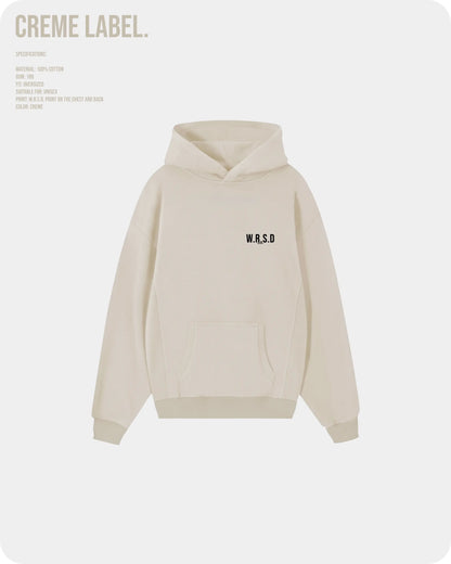 W.R.S.D Hoodie Creme front logo black